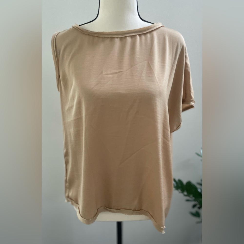 BCBGMaxAzria Beige Lightweight Draped Tee Minimal Short Sleeve XS